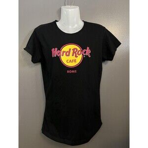 Hard Rock Cafe Shirt Womens Large Black Rome Tourist Graphic Tee T-Shirt